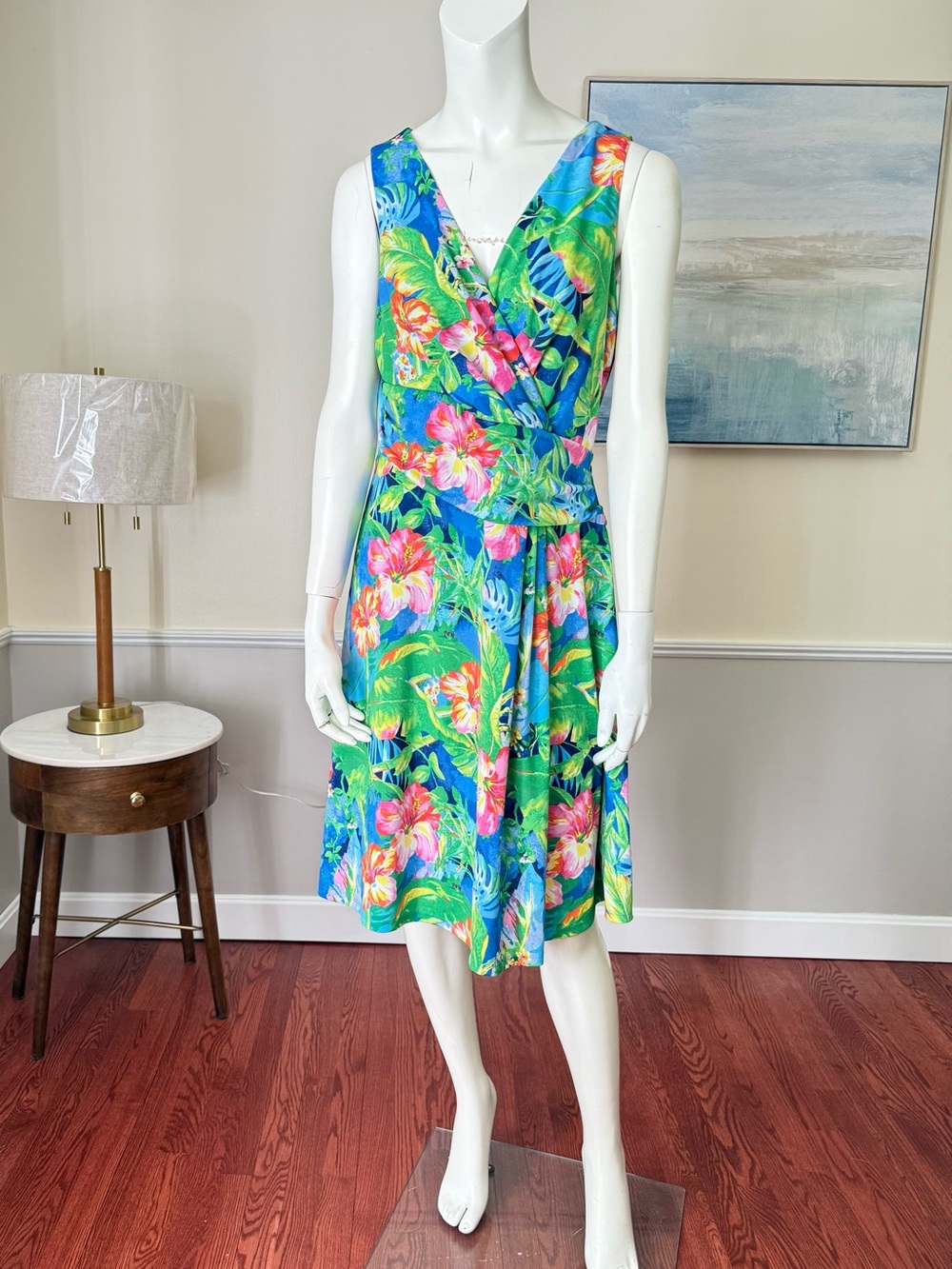 NWT Ralph Lauren Floral Sleeveless Dress - Blue and Green. Size 10